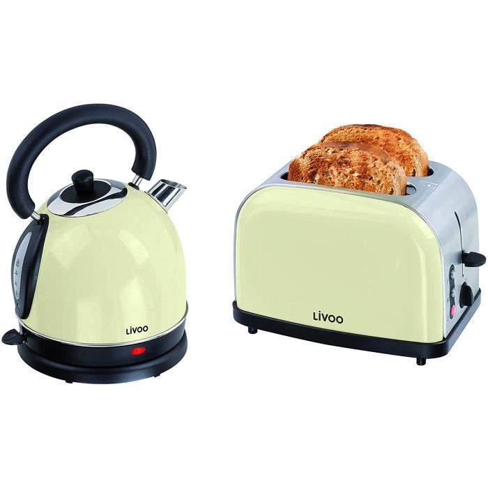 GRILLE-PAIN - TOASTER LIVOO DOD136C Set Petit Deacutejeuner Vintage Beige Beige et noir 18 Litre81