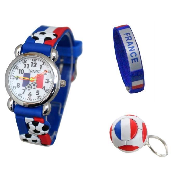 Montre Enfant equipe de France les bleus plus bracelet Mbappé Griezmann et porte-clé coupe du monde