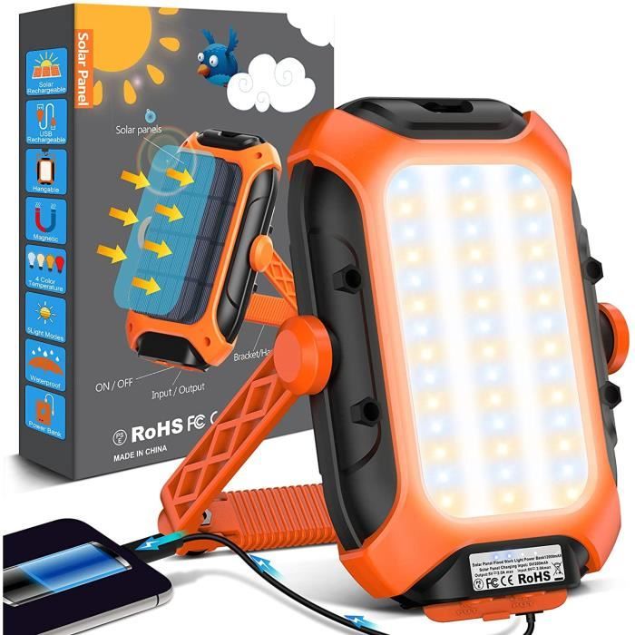 Lampe LED Rechargeable Lampe Camping - 12000 mAh Batterie Rechargeable Solar USB Projecteur LED Rechargeable Étanchéité IP65 Lampe