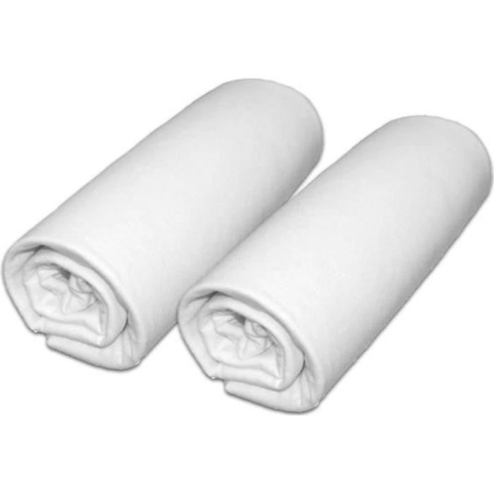 Lot de 2 draps housse pour matelas 70x140cm (lit bébé évolutif) coloris blanc