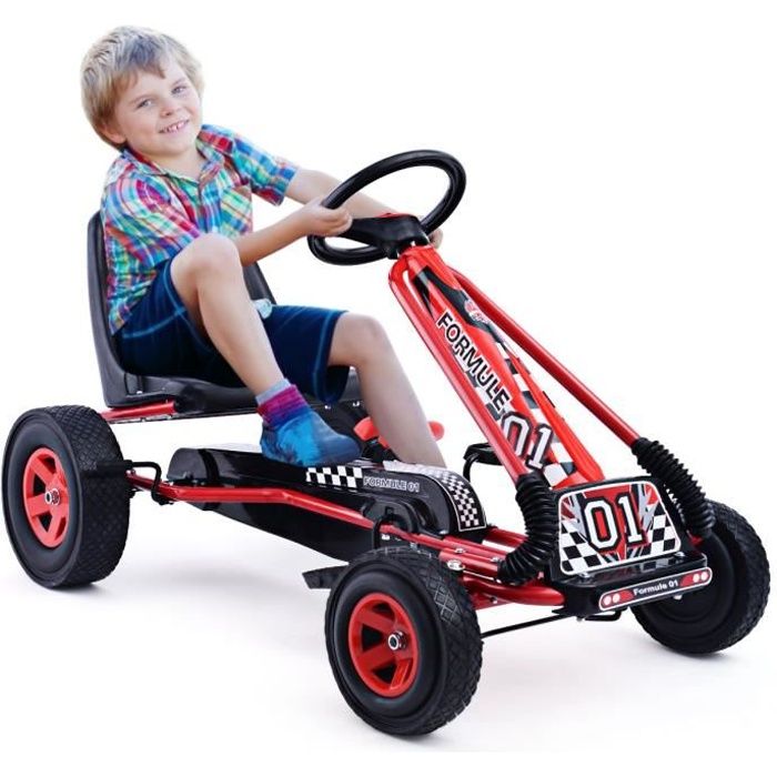 GIANTEX Kart à Pédale pour Enfant avec Siège Réglable, Roues en Caoutchouc Antidérapantes, Cadeau pour Enfant 3 à 8 Ans, Rouge