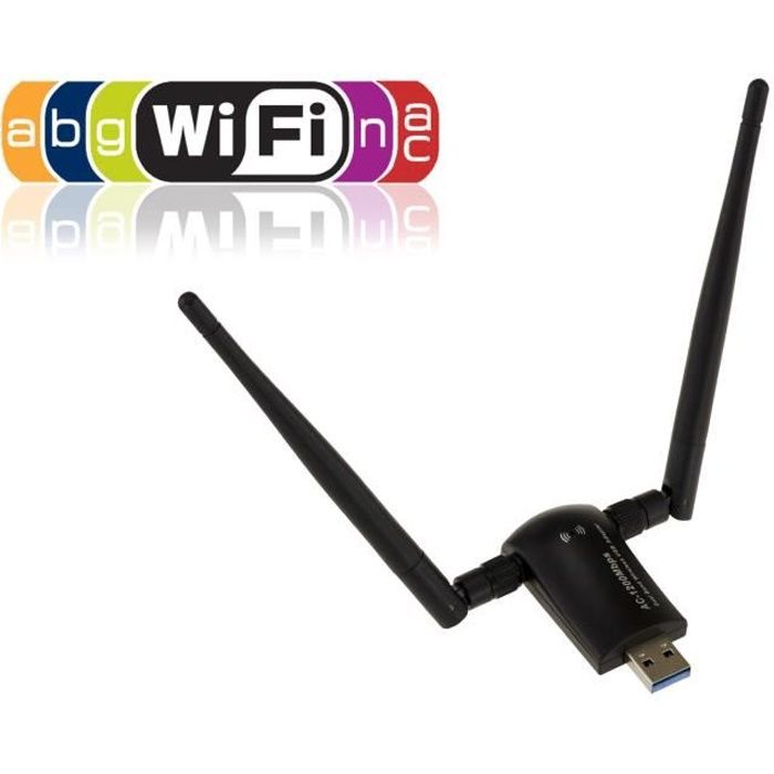 Cle USB 3.0 WIFI IEEE802.11 a b g n ac - 1200AC - Deux antennes Dual band 5dBi 2T2R - Débit 300+867Mbps