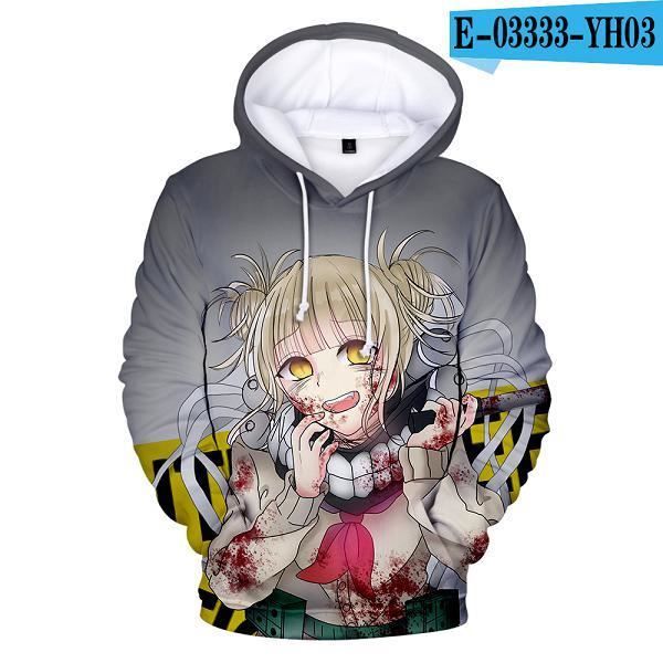Sweats à capuche imprimés en 3d,Dessin animé animé chaud Himiko Toga sweat à capuche pour homme femmes sweats 3D gris sweat Himiko