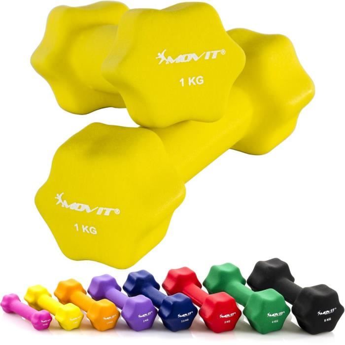MOVIT Lot de 2 haltères en néoprène jaune (2x1kg)