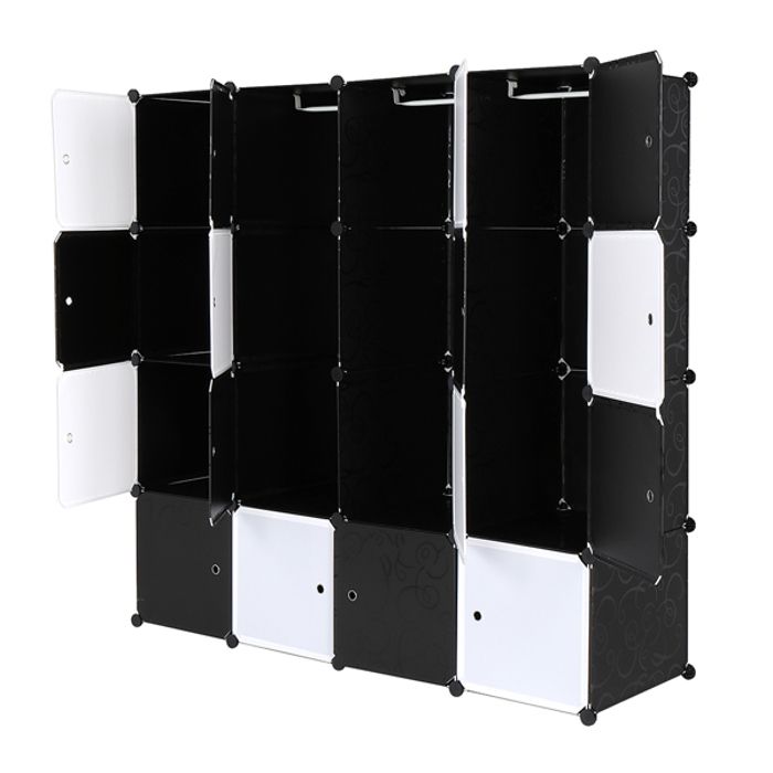 16cube organizer empilable en plastique cube rangement rack design multifonctionnel modulaire pendaison bar armoire noir blanc