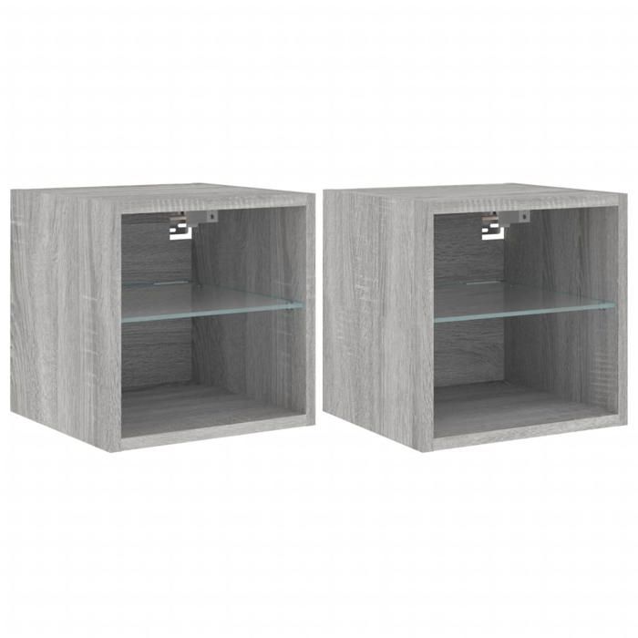 Meubles TV muraux et lumières LED - 2pcs - sonoma gris 30x285x30cm LL247981