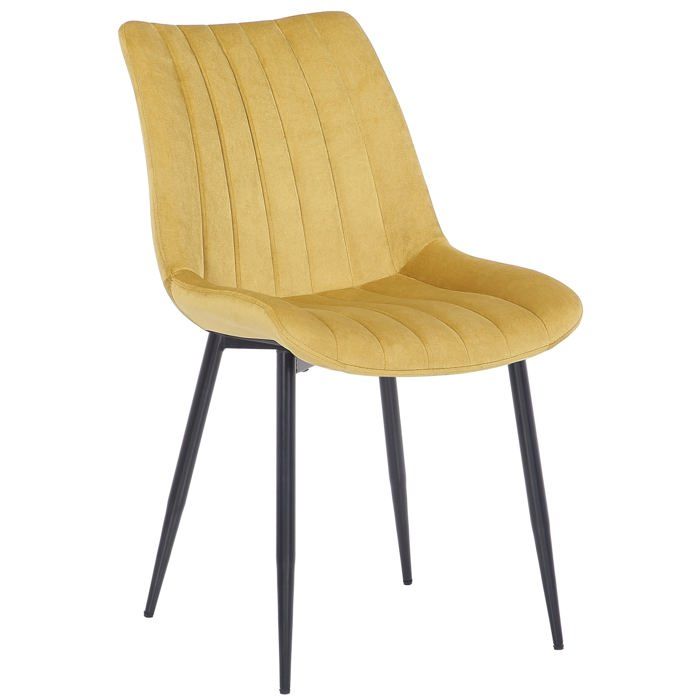 Chaise de salle a manger x1 couture decorative vertical avec pieds en metal noir mat et assise en velours jaune 10_0002331 Chaise de salle a manger x1 couture decorative vertical avec pieds en metal noir mat et assise en velours jaune 10_0002331
