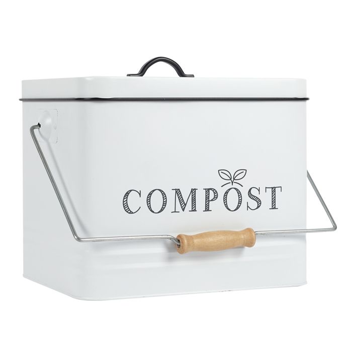 Poubelle à Compost - JE CHERCHE UNE IDEE - Métal Peint - Vintage - 10L - Blanc