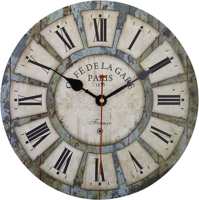 Horloge Murale Silencieuse Sur Toile Coloray - Vue De Paris Rue Peinture - 60x30 Cm