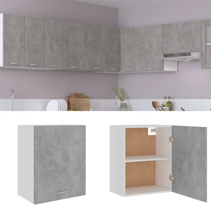 Armoire Suspendue Riga - Gris Béton, Parfaite Pour Gagner De La Place En Cuisine !