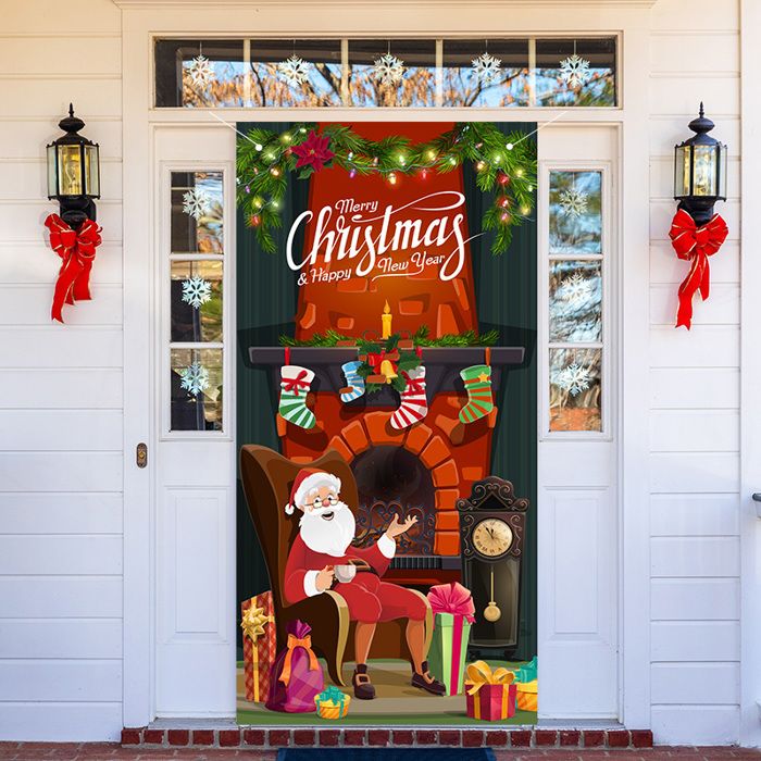 Bannière De Porte Joyeux Noël 90x180cm – Décoration Extérieure Et Intérieure, Motif Français Festif, En Tissu Polyester