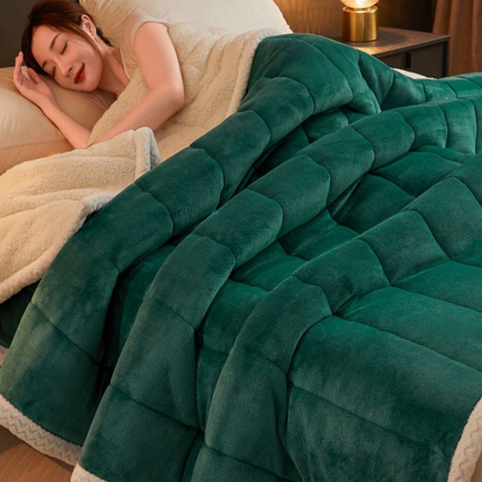 Couverture polaire pour lit double 200cmX230cm Couverture dhiver douce et chaude en flanelle vert foncé LINGE DE LIT / COUETTE