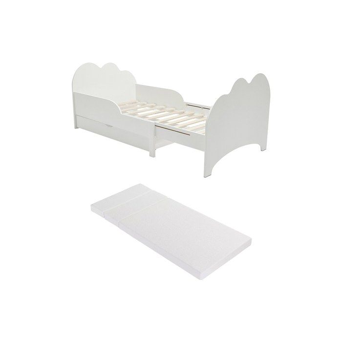 Lit évolutif 90 x 140/170/200 cm avec tiroir - Pin et MDF - Blanc + Matelas - TEONIA