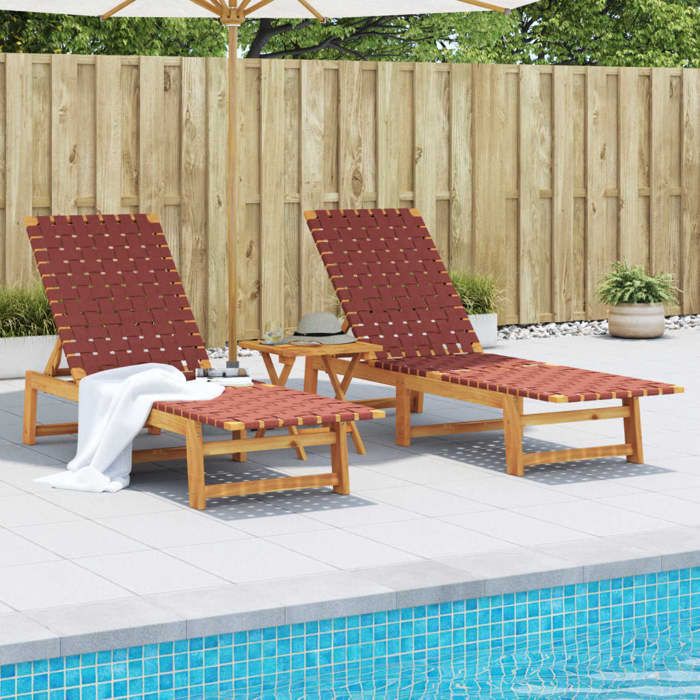 RemiseLot de 2 Chaises longues - JMS - Bain de soleil rouge - Bois dacacia solide et tissu MAIOSN2025 2995622
