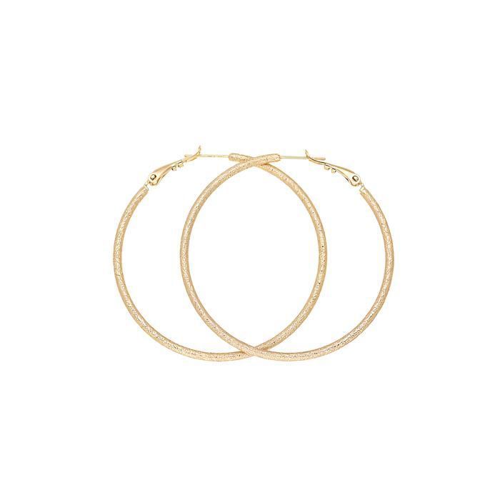 Boucles dOreilles - Femme - Créoles - 50 mm - Jonc - Sablé - Plaqué Or Jaune 750/1000 - 3 Microns