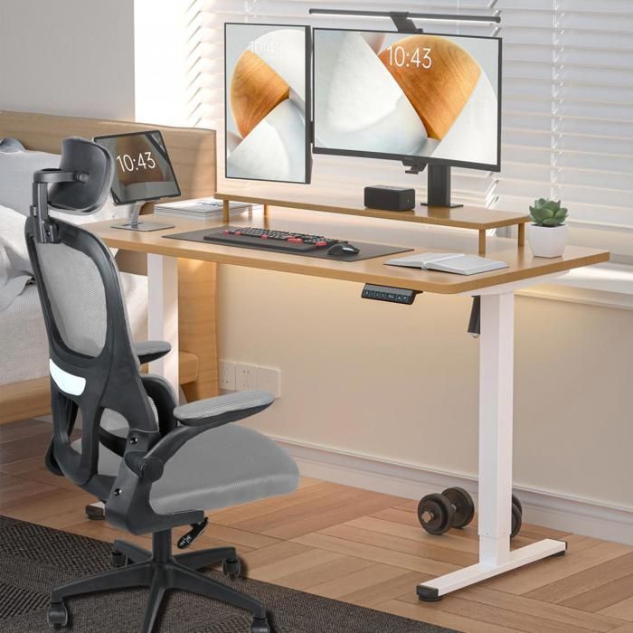 YIPEEMA. Chaise de bureau relevable fauteuil rotatif à 360° inclinable gris 50*50*127-132cm.