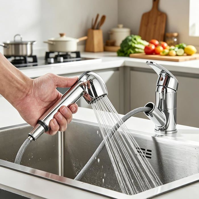 Robinet de Lavabo avec Douchette Extractible Mitigeur Salle de Bains avec 2 Modes Découlement aux Choix