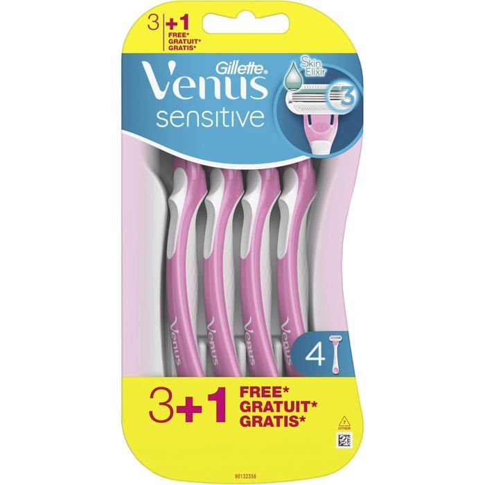 Rasoirs Jetables Pour Femme Sensitive Lot De 4 Pour Les Femmes A La Peau Sensible A 3 Lames Avec Une Bande Lubrifiante Et Une Tete