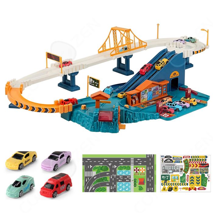 Circuit Voiture Enfants Charmofun 5 étages - Piste De Course Avec Garage, 12 Voitures Alliage, 2 Hélicoptères, Station-service, 3+ Ans