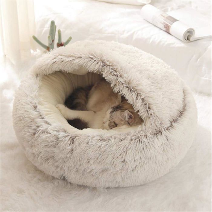 Comparer les prix de Lit Rond Moelleux Pour Chat - WOODOURS - En Peluche Douce - Avec Capuche - Antidérapant - Lavable