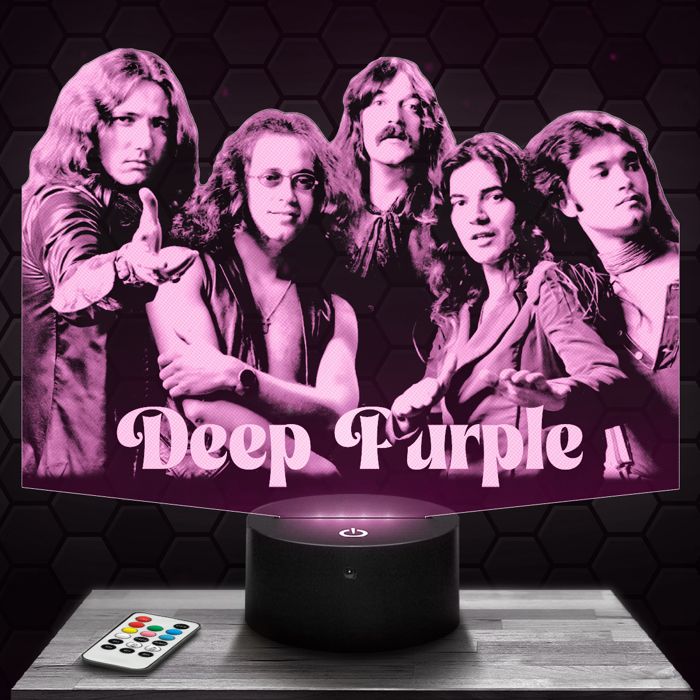 Lampe 3D - Deep Purple - Accessoire Merch Cadeau Deep Purple - Veilleuse Led Tactile avec socle au choix et télécommande