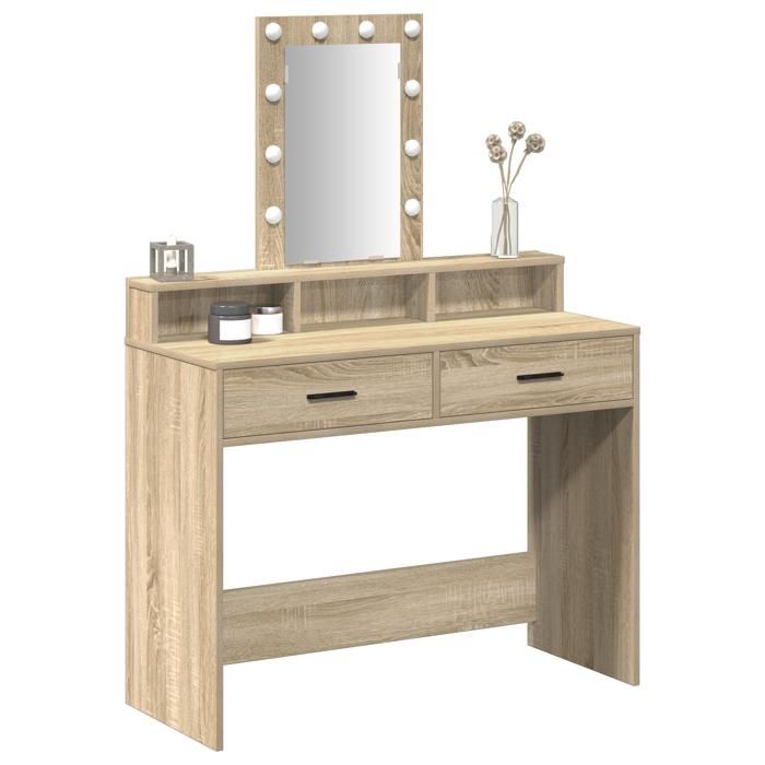 Coiffeuse avec éclairage LED - vidaxl - Chêne Sonoma - 100x41x140 cm - Marron - Blanc Froid - Bois dingénierie