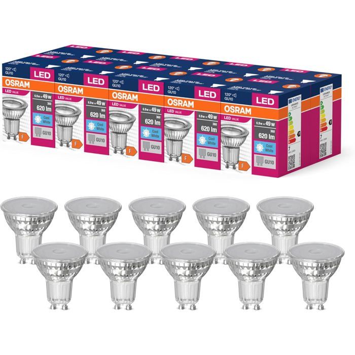 Lampe LED OSRAM Valeur détoile PAR16 GU10 620 lumens blanc froid 10 pack Lampe LED OSRAM Valeur détoile PAR16 GU10 620 lumens blanc froid 10 pack