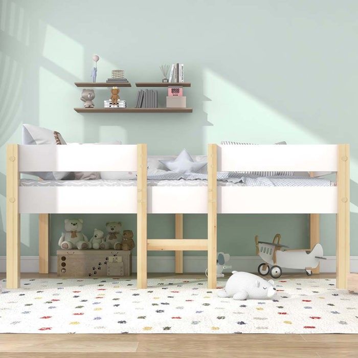 Lit enfant - Mi-hauteur - 90 x 190 cm - Pin massif + MDF - Barrières de sécurité