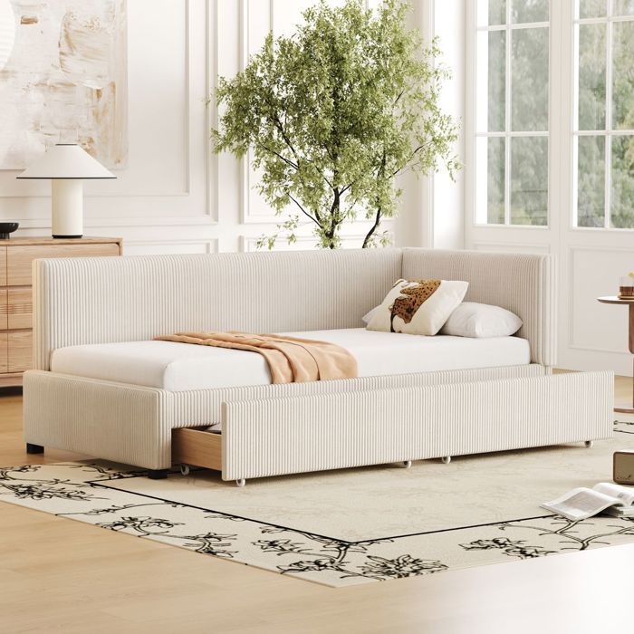 Lit banquette 90x200 confort velours Lit gigogne avec tiroirs tiroirs de rangement sommier inclus