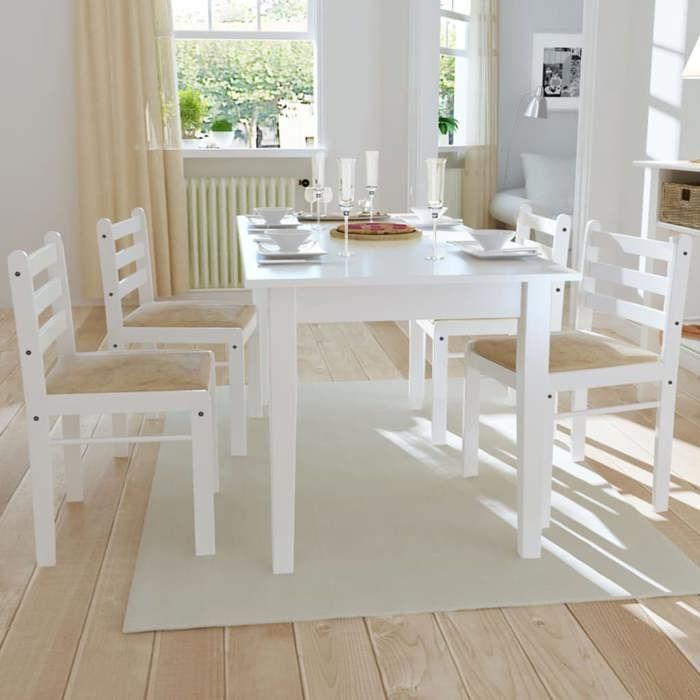 Chaises à manger en bois dhévéa - Happiness - Lot de 4 - Blanc - 44x45x81 cm - Siège 405 cm - Hauteur 45 cm
