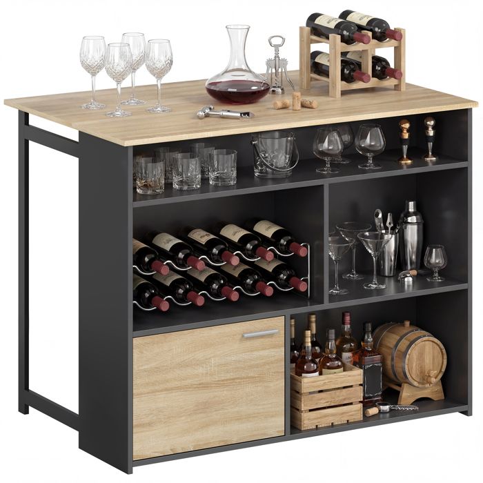 Table de bar - HOMCOM - extensible à abattant - 1 placard 4 compartiments ouverts - panneau de particules - 116x796x905cm - noir