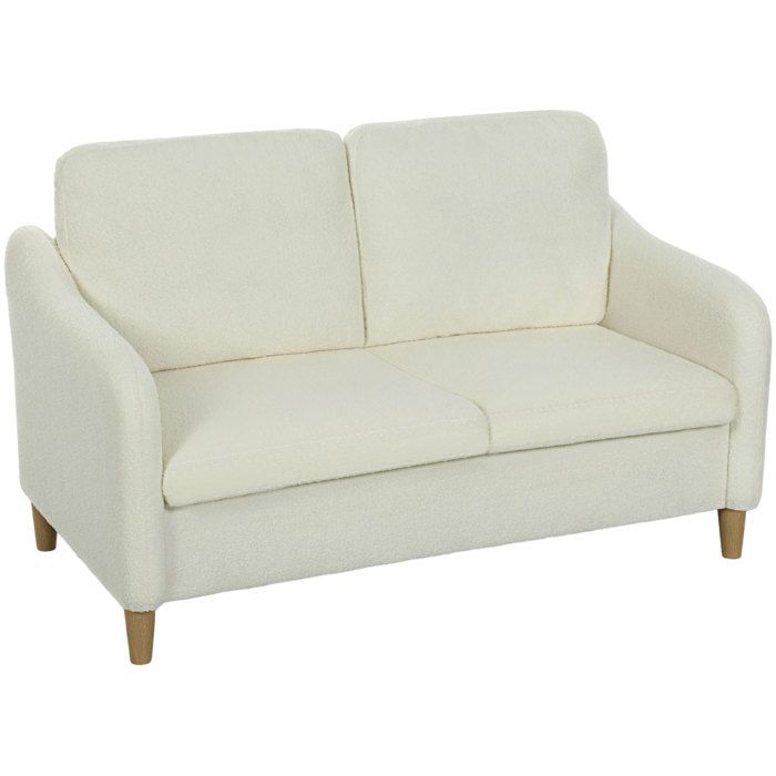 Canapé 2 places - HOMCOM - coussins inclus assise rembourrée - structure en bois massif - tissu bouclette - 137x69x82cm - crème