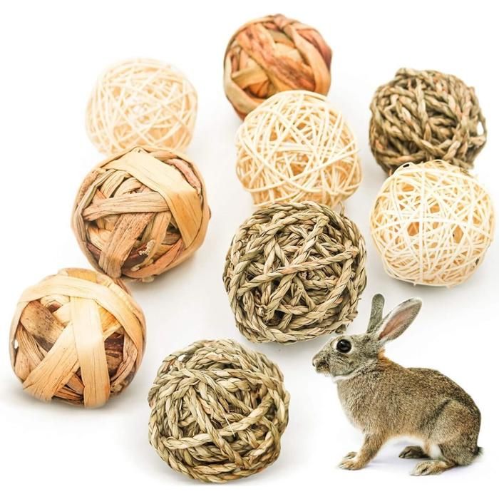 Jouets à mâcher - KZQ - 9 balles en herbe - Naturelles - Sûres - Pour petits animaux