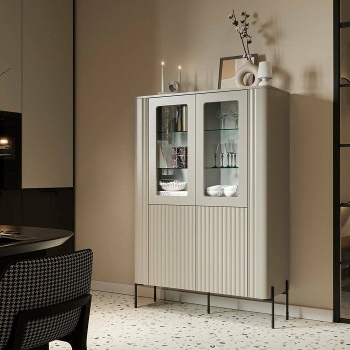 Vitrine Loures Dmora en bois mélaminé beige 39.6x110x160h cm Vitrine Loures Dmora en bois mélaminé beige 39.6x110x160h cm