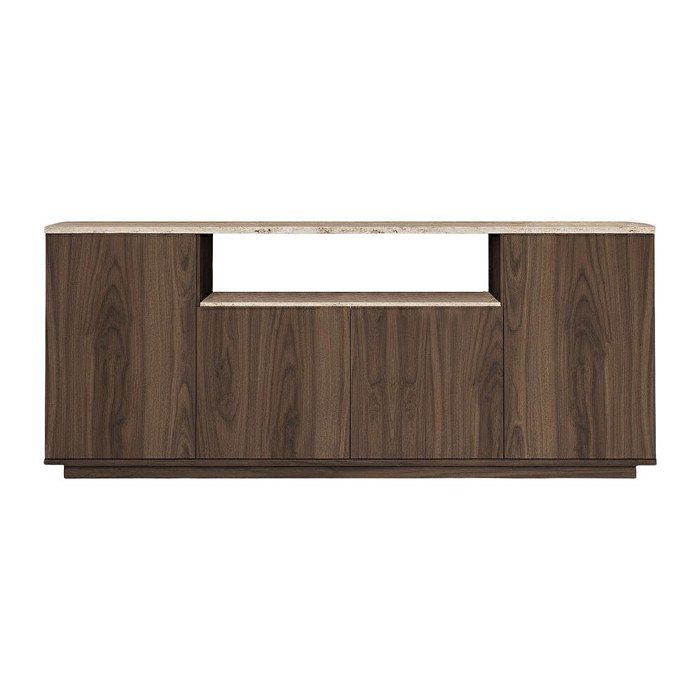 Buffet avec 4 portes et 1 étagère - Naturel foncé et effet travertin beige - LOTULA Buffet avec 4 portes et 1 étagère - Naturel foncé et effet travertin beige - LOTULA