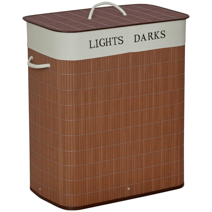 HOMCOM - Panier à linge - bambou naturel - 52x32x63cm - marron
