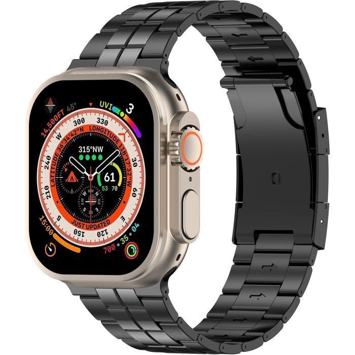 Stravo Bracelet titane Premium à maillons élégant résistant pour Apple Watch 44/45/46/49 mm Series 4-11 Ultra SE – Noir