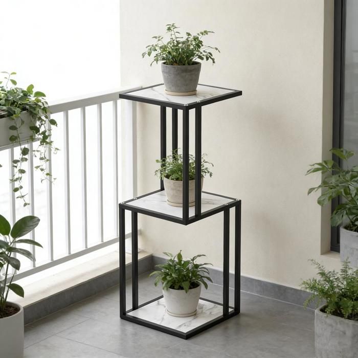 SUPFINE Support pour Plante en Métal + MDF Étagère de Rangement pour Salon Jardin Table dappoint 3 Niveaux 30 × 30 × 83 cm