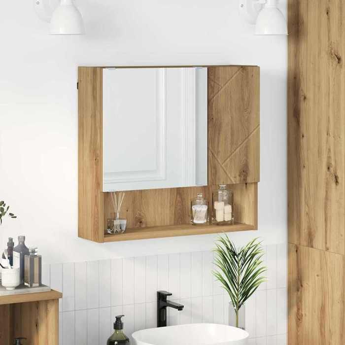 Meuble WC Marron - Armoire Miroir Montage mural Chêne artisanal 59x17x55 cm A1605