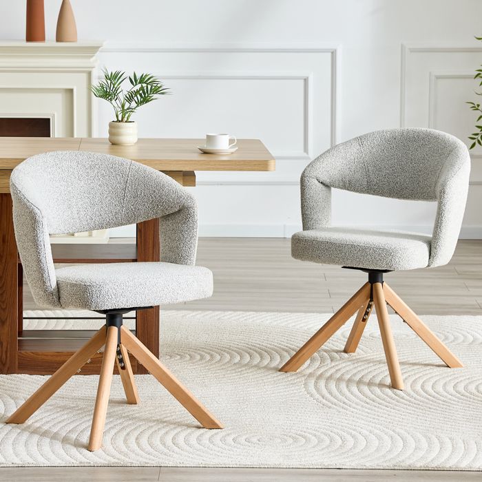 Chaises pivotantes rétro - Lot de 2 - Gris clair - Bois massif - 81 5 cm de hauteur - Rotation 360° - Dossier incurvé