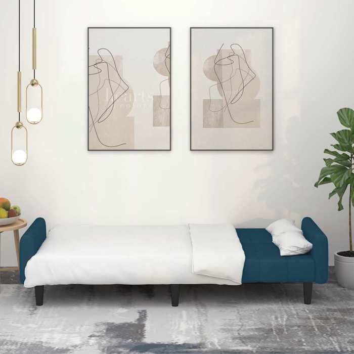 Antitaches Canapé-lit 2 places Scandinave - LEMONTREE - pour salon - Sofa réversible - Bleu Velours Size globales:220x84 5x69cm 7931