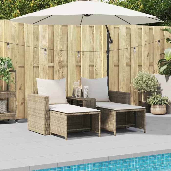 Beige Siège de jardin - Salon de jardin - (5 pcs) - avec coussins empilable beige polyrotin C2214