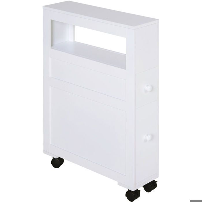 Meuble de rangement de salle de bain sur roulette armoire WC toilettes étagère ouverte 2 tiroirs 16 x 52 x 71.5 cm blanc