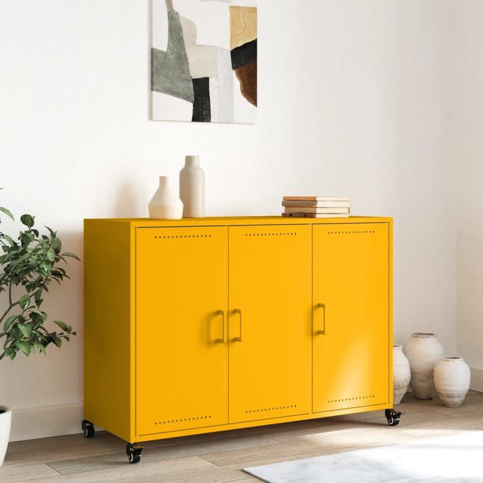 (15586)Commode - contemporain - Buffet rangement - jaune moutarde 100 5x39x72 cm acier poid:25 kg