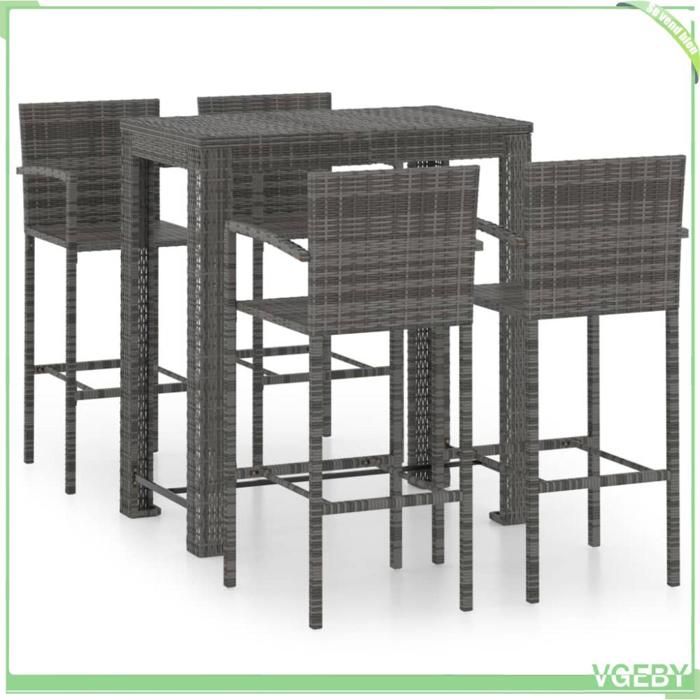 Ensemble bar dextérieur 5 pcs - FAFEICY - 3064812 - Résine tressée gris - Cadre acier poudré - 4 sièges 110 kg