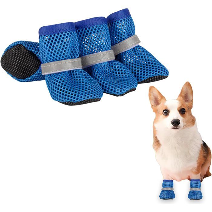 Chaussures Pour Chien Respirantes Antidérapantes Taille S Mesh Avec Sangles Réfléchissantes Réglables Bleu