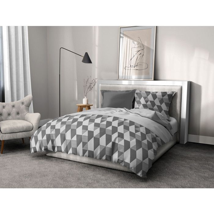 Le Clos des Songes – Parure de Couette 220x240 cm – Percale de Coton 80 Fils – Housse + 2 Taies – Gris Clair et Foncé – La Gitane