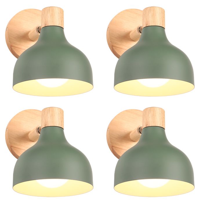iDEGU 4x Lampe Murale Intérieur Moderne15cm Applique Murale Réglable Vintage en Bois Métal E27 Luminaire Murale Retro Spot LED Vert