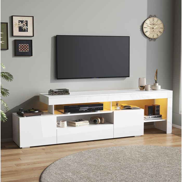 Meuble TV 3 tiroirs éclairage LED Blanc laqué brillant 192 x 37 x 53cm