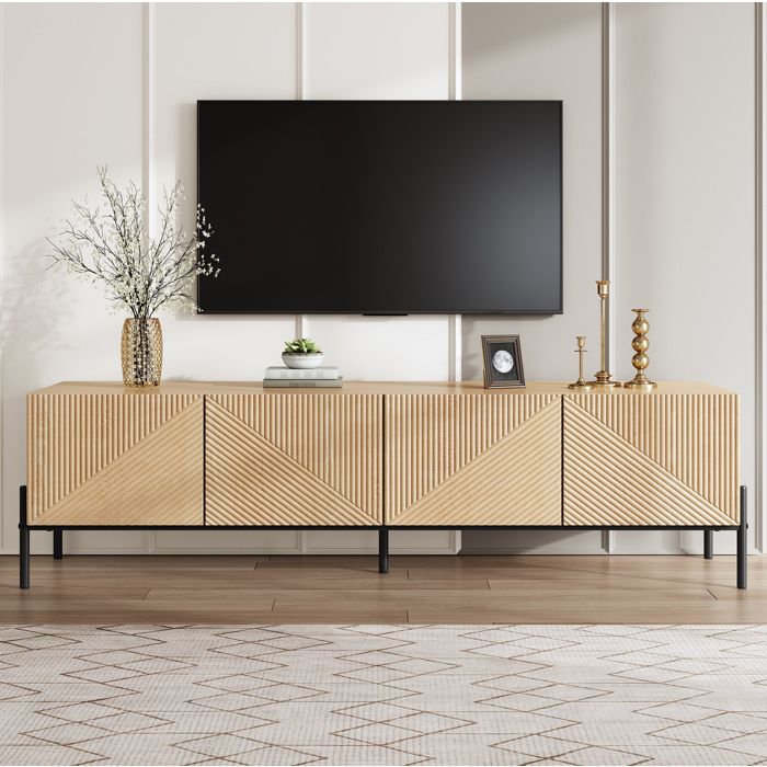 WUVRIE Meuble TV 163 5 cm avec 4 portes texture 3D géométrique MDF aspect bois naturel